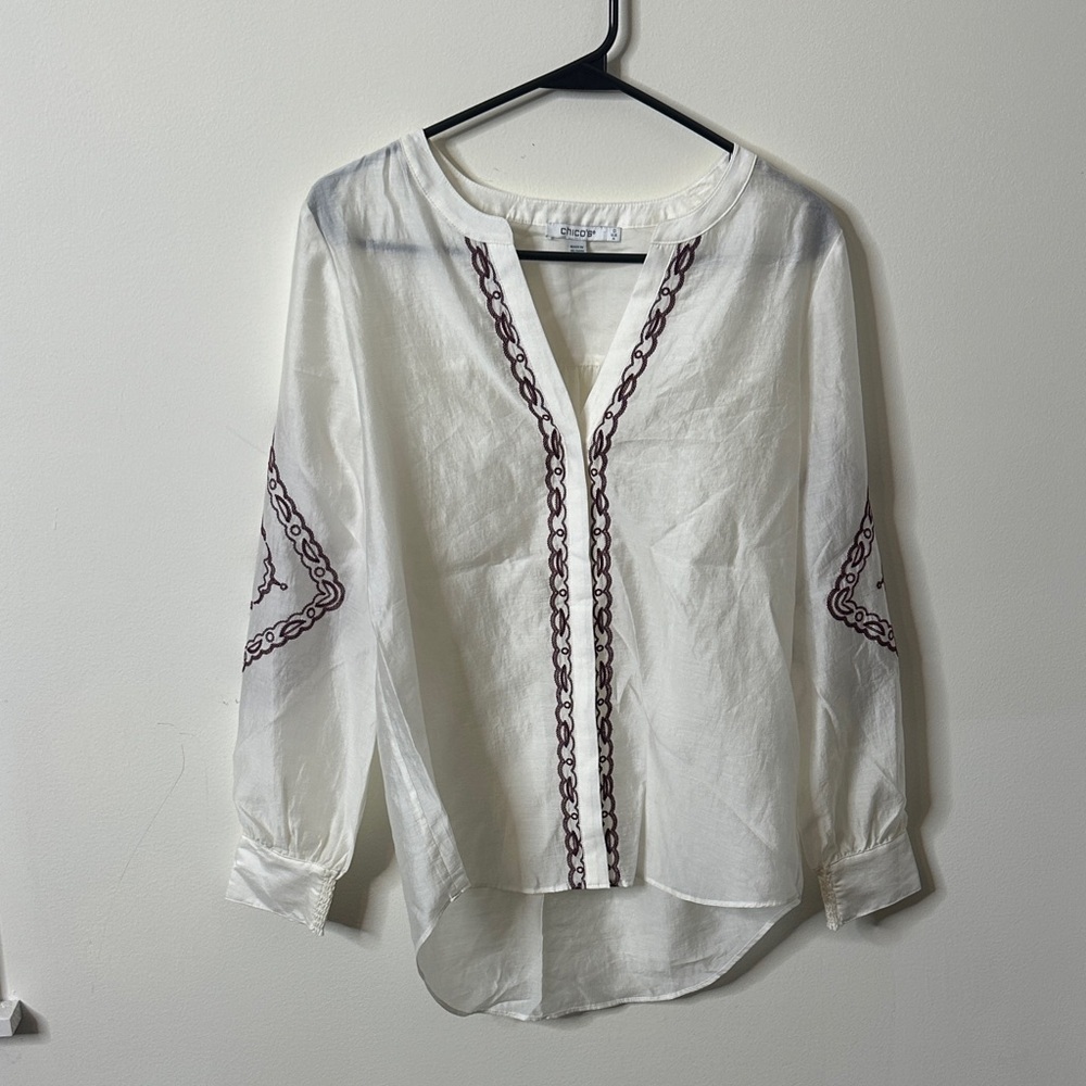 Chicos White Blouse with Red Embroidery